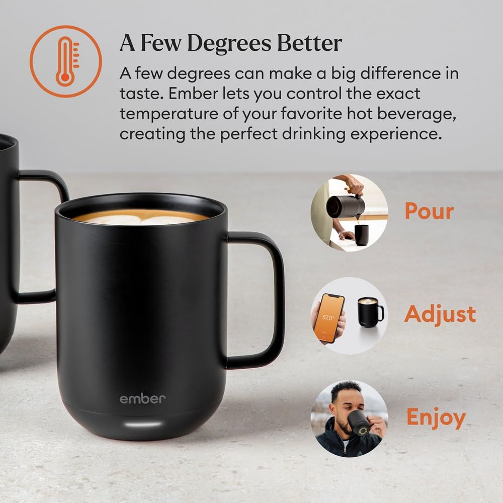 Ember Temperature Control Smart Mug 2, 10 Oz, App-Controlled Heated Coffee Mug with 80 Min Battery Life and Improved Design, Black