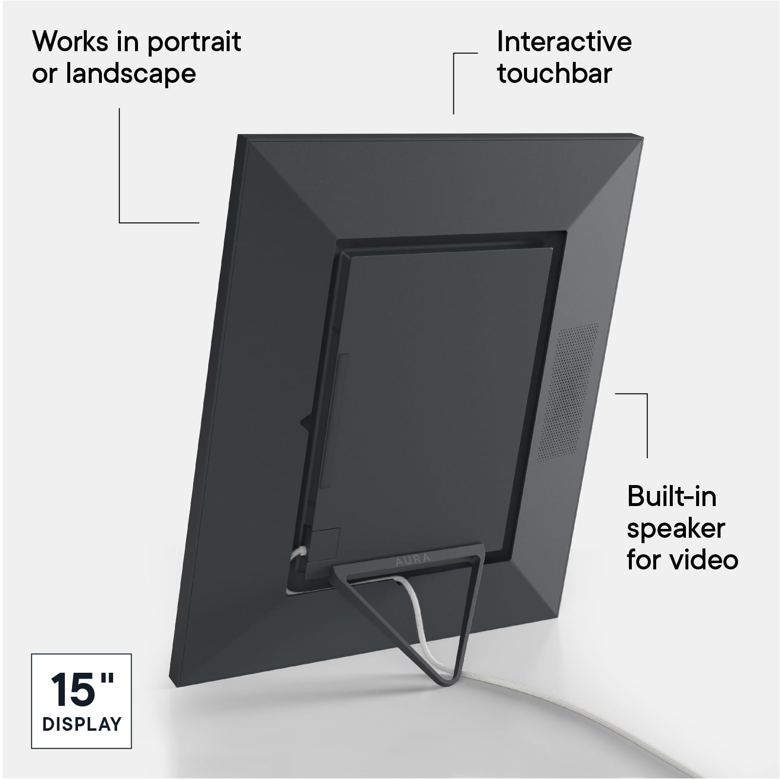 Aura Walden 15" WiFi Digital Picture Frame | Wirecutter's Best Digital Frame for Gifting | Send Photos from Your Phone | Quick, Easy Setup in Aura App | Free Unlimited Storage | Ink with White Mat