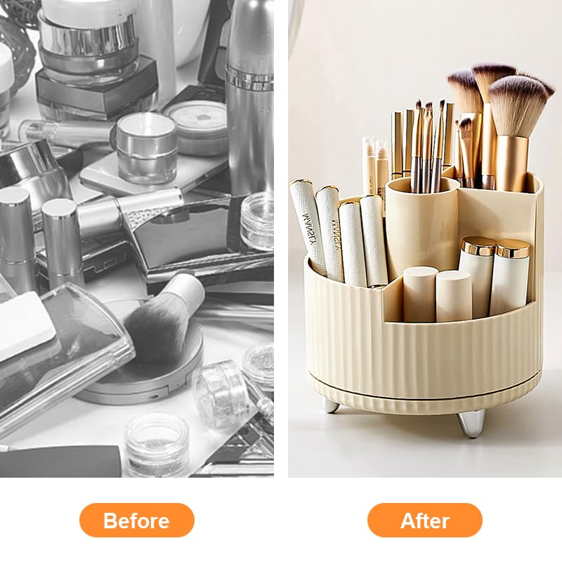 Makeup Organizer for Vanity, 360° Rotating Makeup Organizer, Large Capacity Cosmetic Display Case, Cosmetic Organizer with Brush Holder for Lotion Lipsticks Skincare and Hold All Your Makeup Products