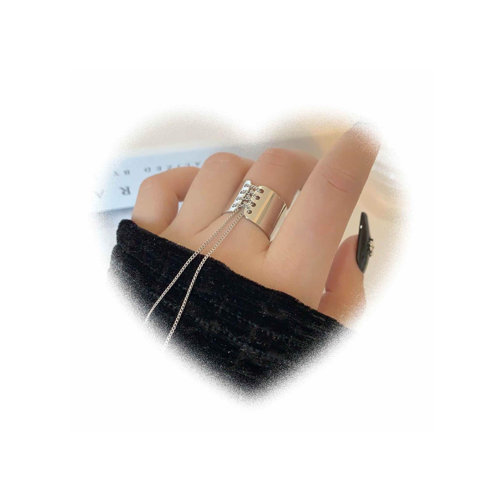 Crymystal Bohemian Small Waist Ring for Women Silver Knuckle Chain Ring Simple Ring Stacking Ring Vintage Open Finger Ring Adjustable Ring Jewelry for Girls Gifts