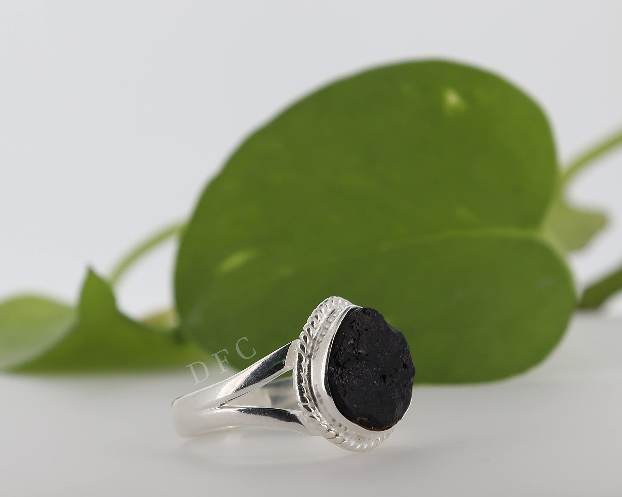 Black Tourmaline Ring | Raw Black Tourmaline Silver Ring | October Birthstone | Genuine Rough Tourmaline Handmade Ring | Sterling Silver 925 (9)