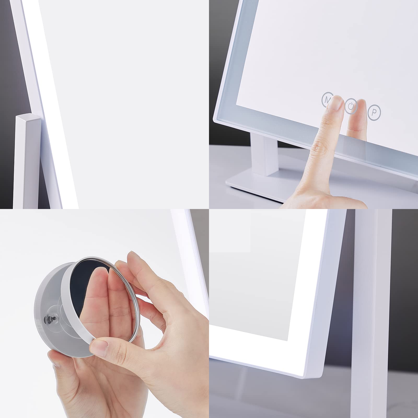 HIEEY Lighted Makeup Mirror, Hollywood Vanity Mirror with Lights, Three Color Lighting Modes, and 5X Magnification Mirror, Smart Touch Control, 360°Rotation (17.3in,White,Gift Box)