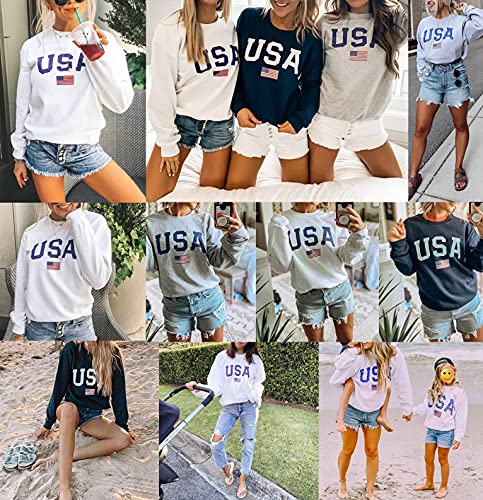 Dressmine Womens Usa Sweatshirt Long Sleeve Crewneck Sweater Graphic Tee Knit Pullover Sweater White 02 Medium