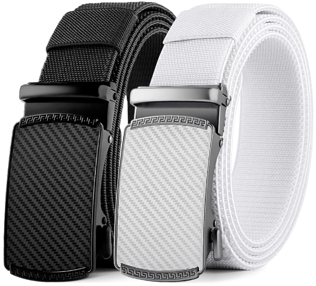 DOOPAI Belt Men, elastic golf belts for men, 2 Pack Nylon Ratchet Belt Mens Belts Casual, Adjustable Trim to Fit