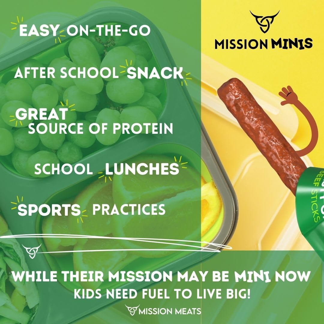 Mission Meats Kids Beef Sticks – 100% Grass Fed Mini Beef Sticks, Kids Lunch Snacks & Toddler Snacks, Non-GMO, Kids Meat Snacks, Allergen Free, Gluten Free Snacks, 0.5oz (Original, Pack of 24)