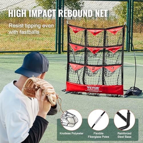 VEVOR 9 Hole Baseball Net, 36"x30" Softball Baseball Training Equipment for Hitting Pitching Practice, Portable Quick Assembly Trainer Aid with Carry Bag, Strike Zone, Ground Stakes, for Youth Adults