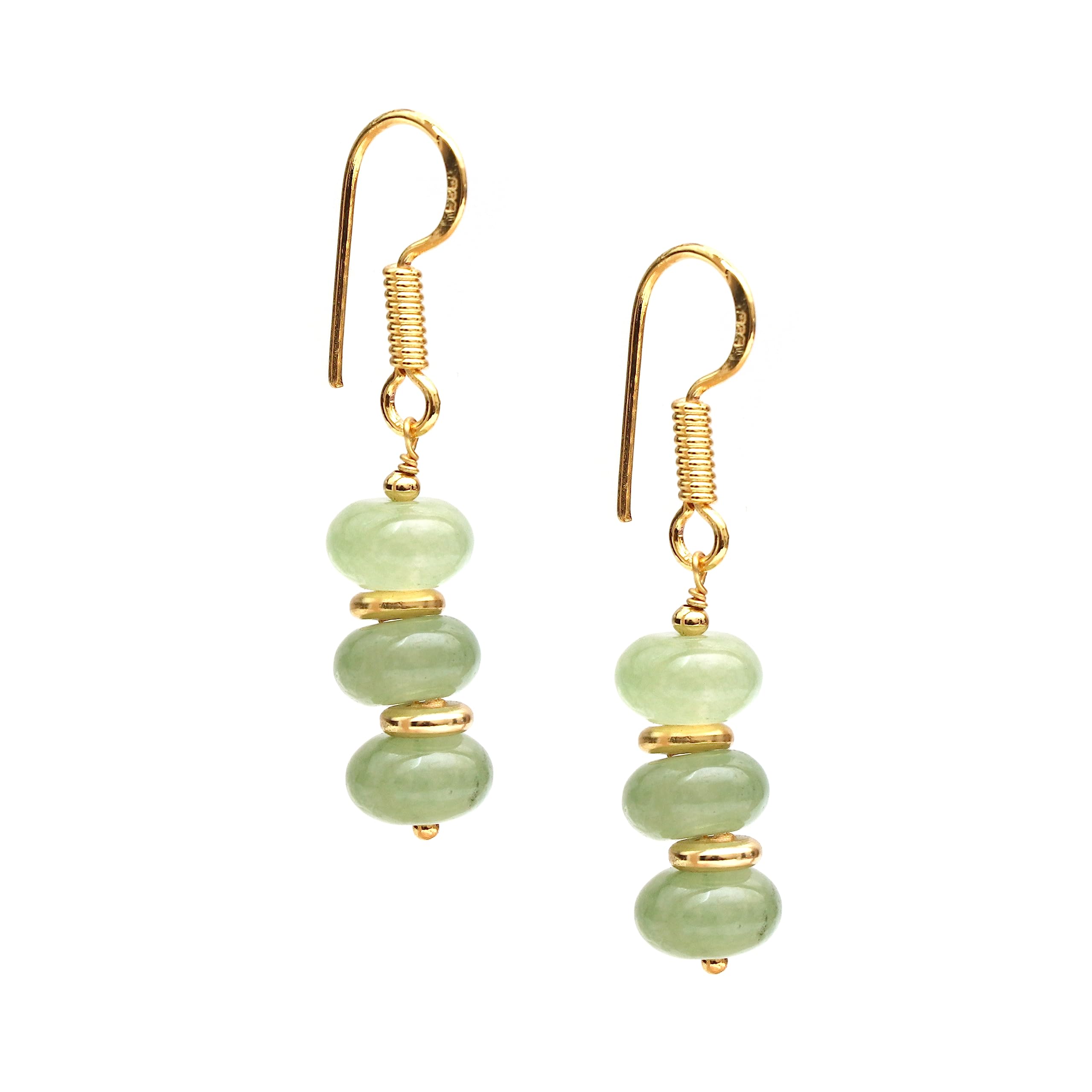 Gempires Prehnite Rondelle Beads Earrings, Dangling Earrings, Light Green Crystals,14k Gold Plated Hook Earrings, Handmade Earrings for Women, Western Jewelry (Quartz)