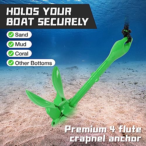 Linkloos Kayak Anchor Kit - 3.5lb with 40ft Rope & Storage Bag - Accessories for Kayaks, Canoes, SUP Boards, Small Boats, Jet Skis & PWCs - Marine Grade Green