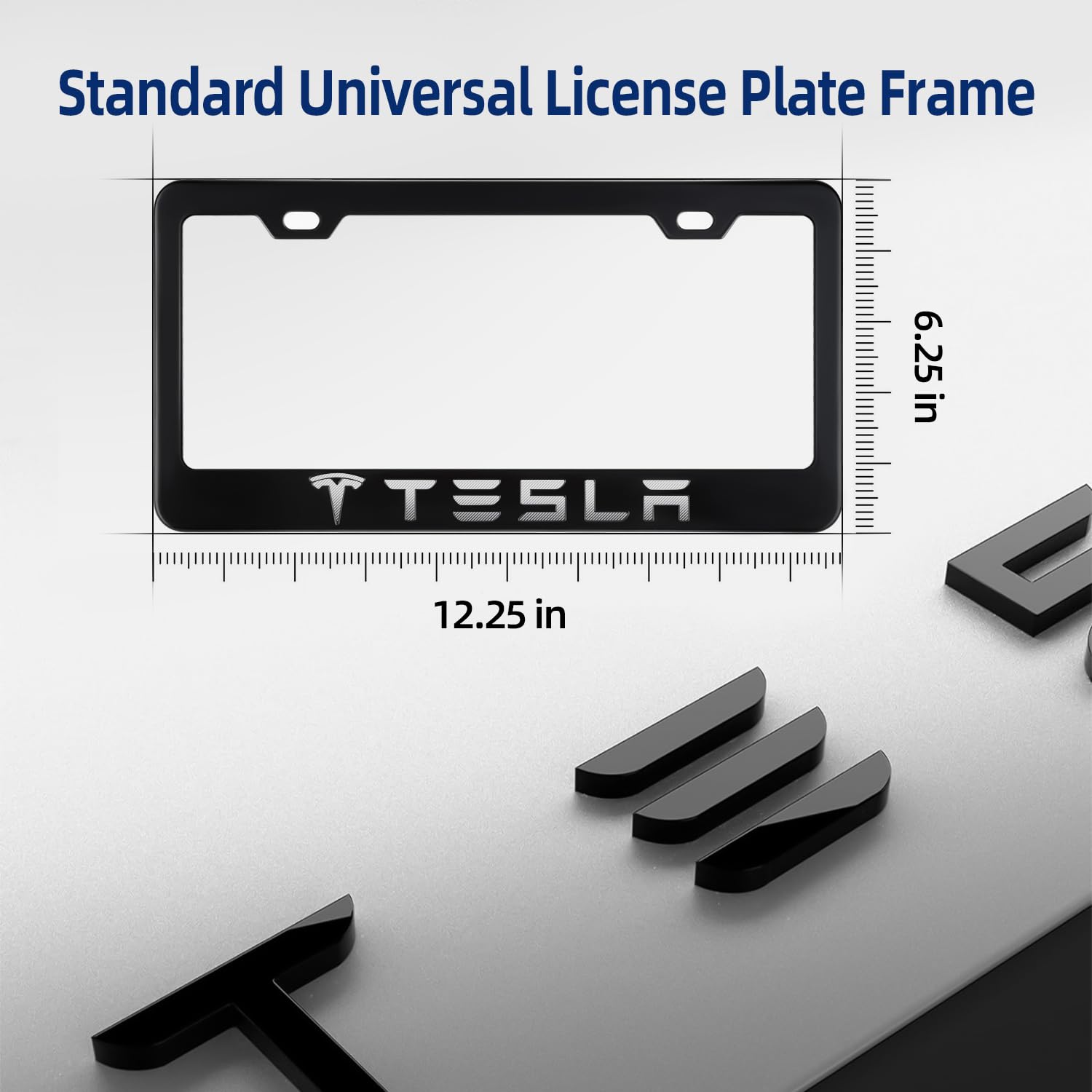 2PCS License Plate Frames for Tesla, Model 3/Y/S/X Accessories, Aluminum Alloy Weather Proof License Plate Holder, Matte Black Tesla 3D Tag Frame Cover with Screw Caps