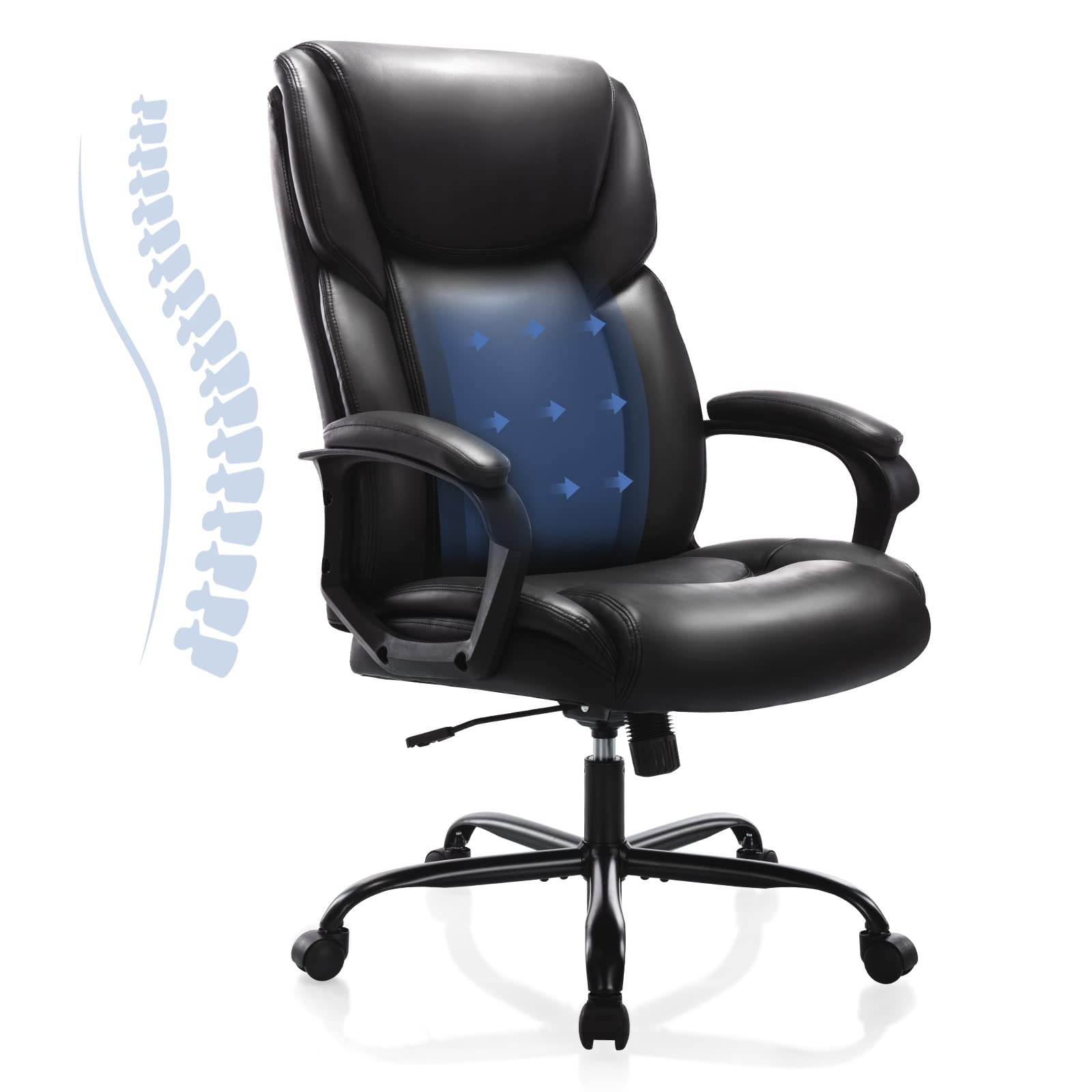 OLIXIS Office Chair,Desk Chair Executive Office Chair High Back Home Office Desk Chairs Soft Armrest,Height Adjustable Ergonomic Computer Chair Lumbar Support,Big Tall Bonded Leather Chair Black