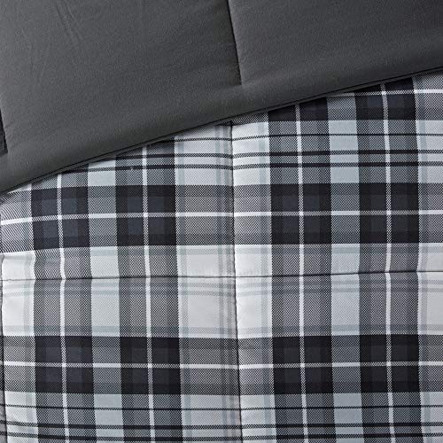 Madison Park Essentials Parkston Plaid Comforter, Matching Sham, 3M Scotchguard Stain Release Cover, Hypoallergenic All Season Bedding-Set, Twin/TwinXL, Black, 2 Piece