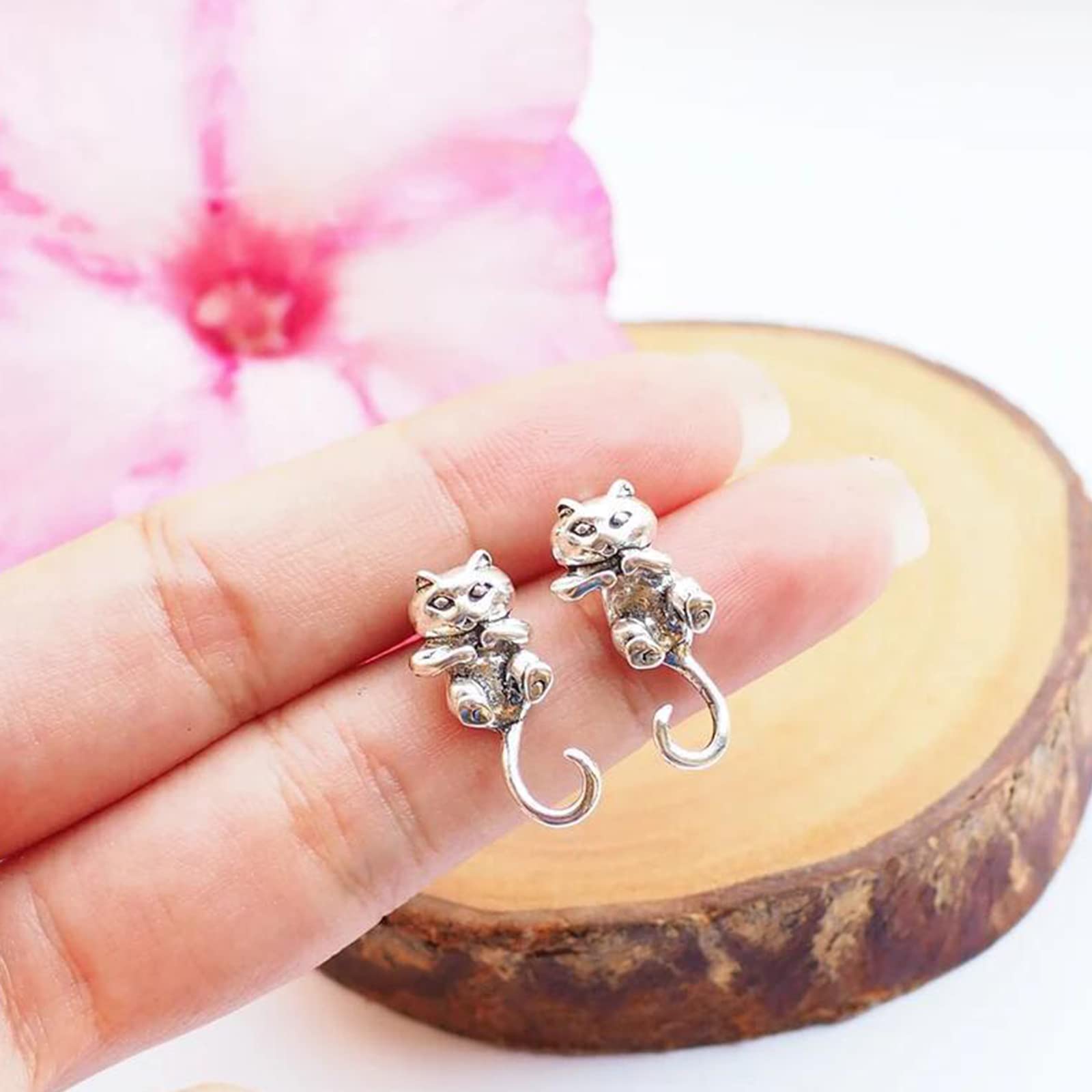 Cat Earrings Stud for Women Cute Cat Earrings for Cat Lovers Silver Frog Fox Dinosaur Earrings Unique Fun Animal Earrings Gifts for Daughter Friends Wife