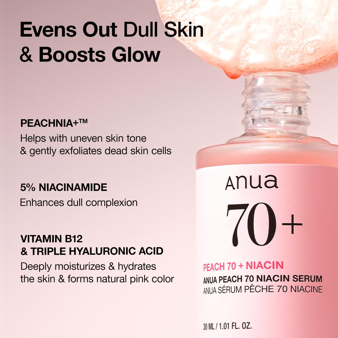 Anua Peach 70 Niacinamide Serum 30ml / brightening hydrating face serum/daily clean beauty (1.01 fl. oz.)