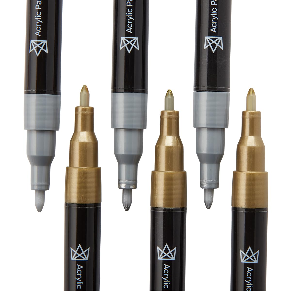 KINGART 453-6B PRO Extra Fine Pt. Metallic Gold & Silver Paint Pens, 0.7mm Tip, 6 Acrylic Paint Markers, Low-Odor & Quick Drying for Rock, Wood, Metal, Plastic, Glass, Ceramic & More, Set of 6