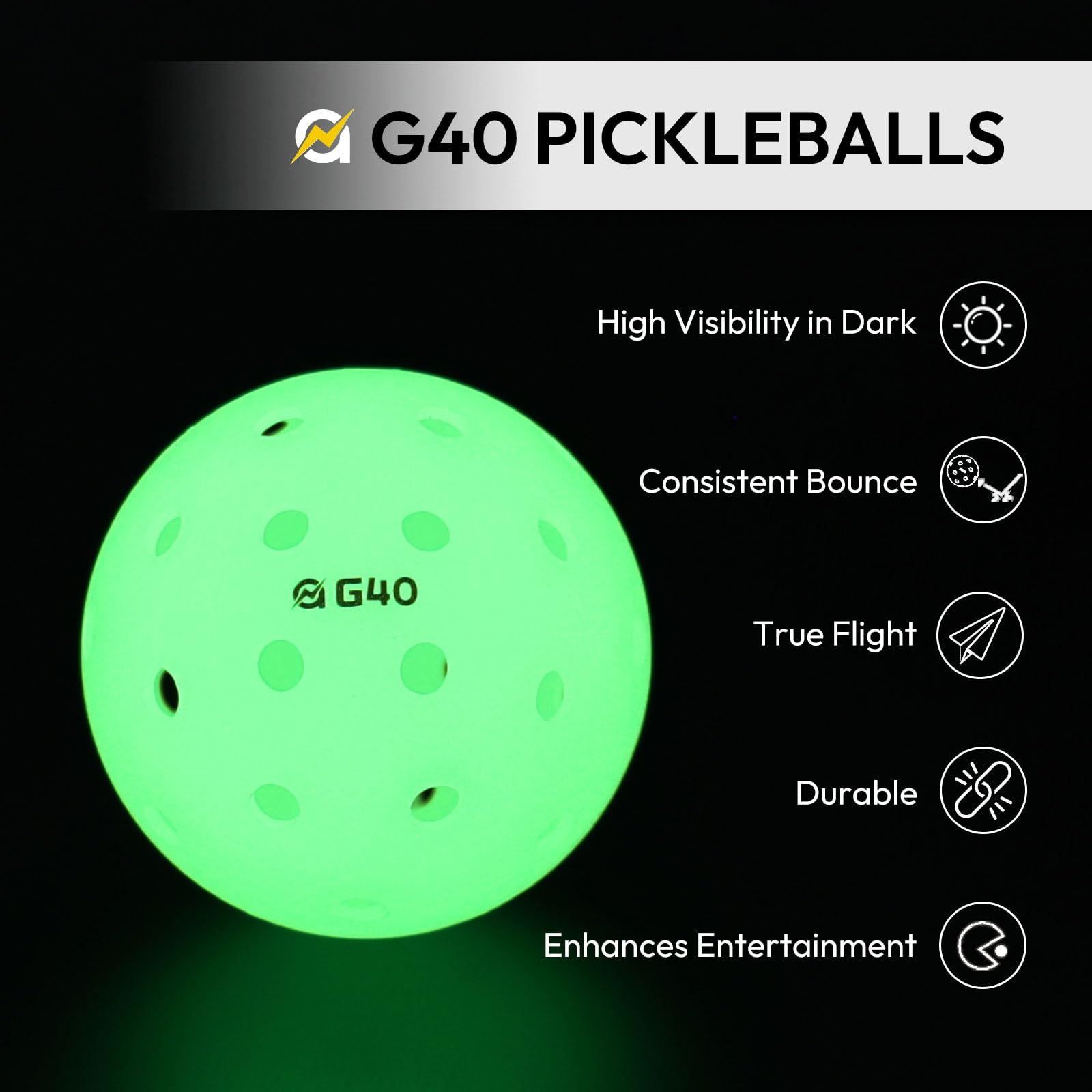 A11N Luminous Pickleballs - High Visibility, Light Up Outdoor Pickleball Balls for Nighttime- Durable and Fun Glow in The Dark Pickleball- Mix Color & Green