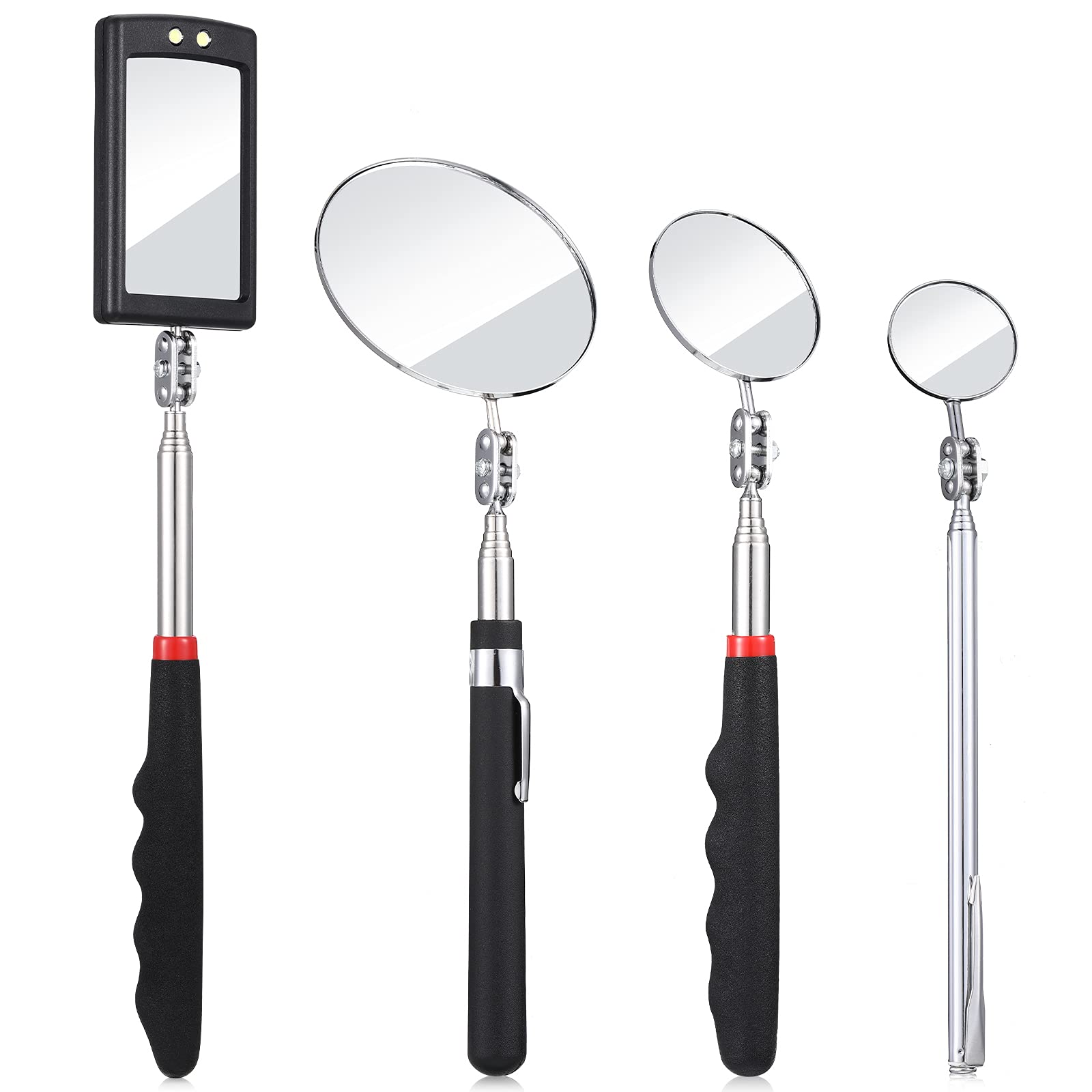BBTO 4 Pieces Telescoping Inspection Mirror Telescoping LED Lighted Flexible Inspection Mirror Mirror Inspection Tool for Checking Observing Vehicle Small Parts (Elegant Style)
