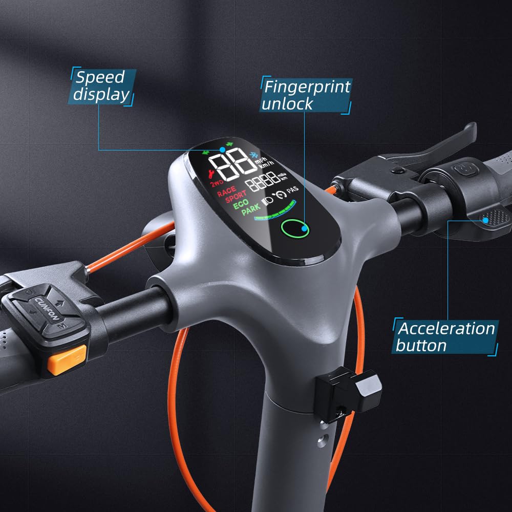CUNFON Electric Scooter, Up to 31 MPH, 50-Mile Long Range, Dual Brake & Dual Suspension, 1600W Peak Motor, Off-Road Heavy Duty E-Scooter for Adults and Teens, 300+ lbs