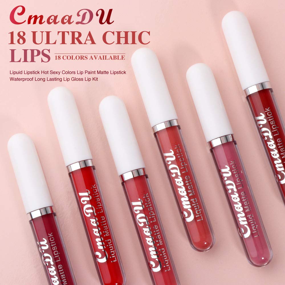 evpct CmaaDu 6Pcs Lipstick Matte Liquid Lipstick Lipgloss Set for Women, Dark Deep Bright Ruby Sexy Brick Red Mauve labiales mate 24 horas originales matte larga duracion 24 Hour Lipstick Long Lasting