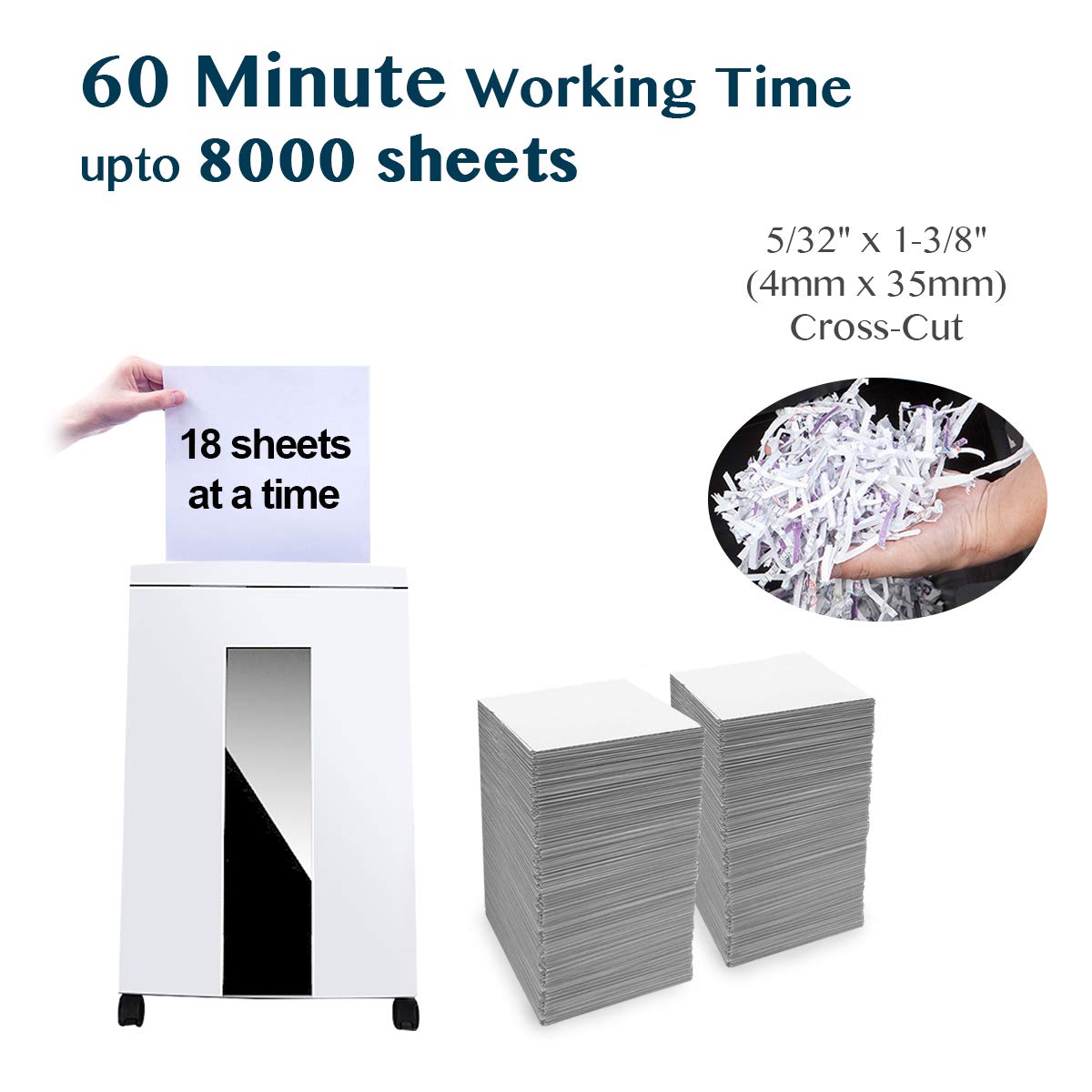 WOLVERINE 18-Sheet 60 Mins Running Time Cross Cut High Security Level P-4 Heavy Duty Paper/CD/Card Ultra Quiet Shredder for Home Office with 6 Gallons Pullout Waste Bin SD9113 (White ETL)