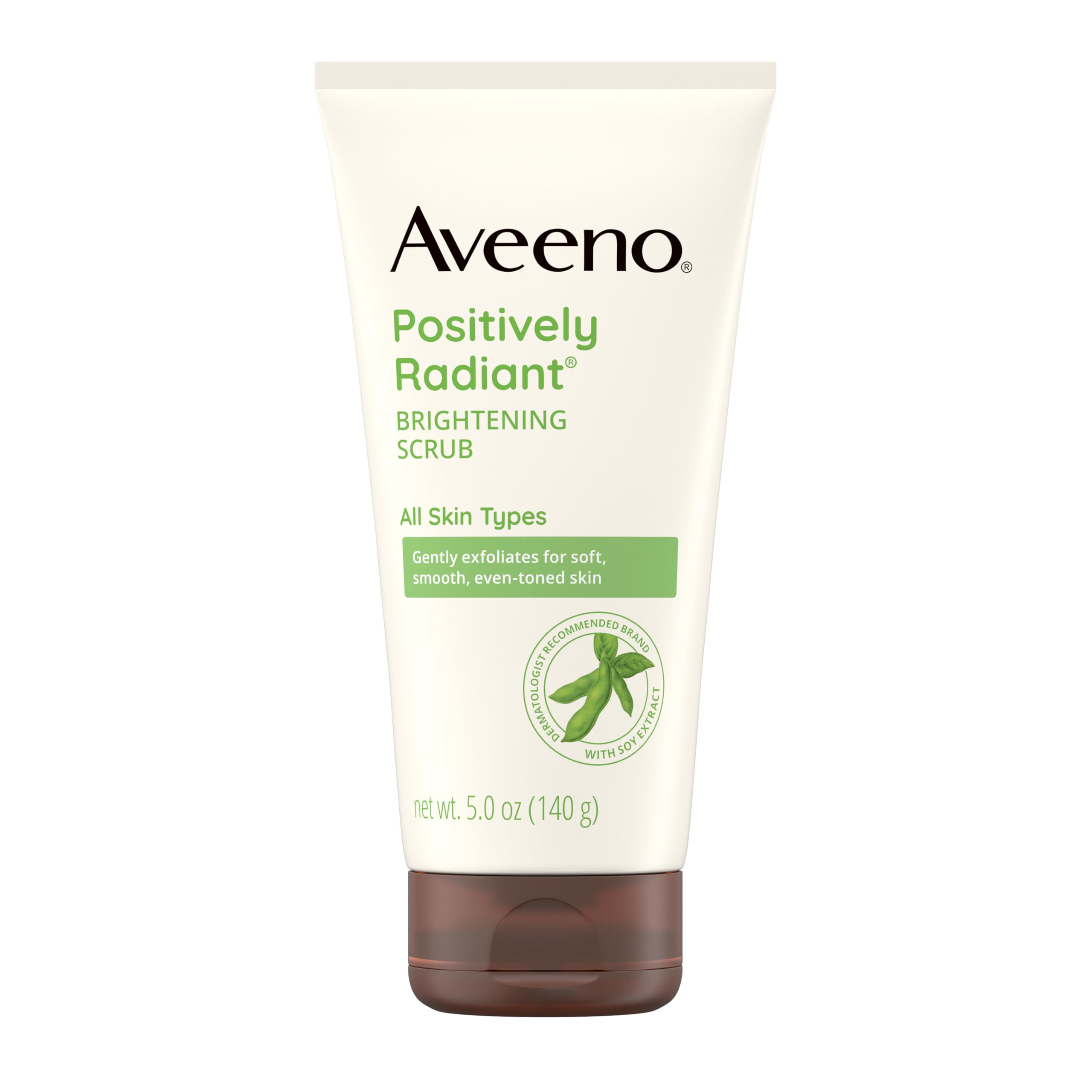 Aveeno Positively Radiant Exfoliating Facial Scrub, Brightening Face Scrub with Soy Extract to Visibly Improve Skin Tone and Texture, Oil-Free, Soap-Free, Hypoallergenic Formula, 5 FL OZ