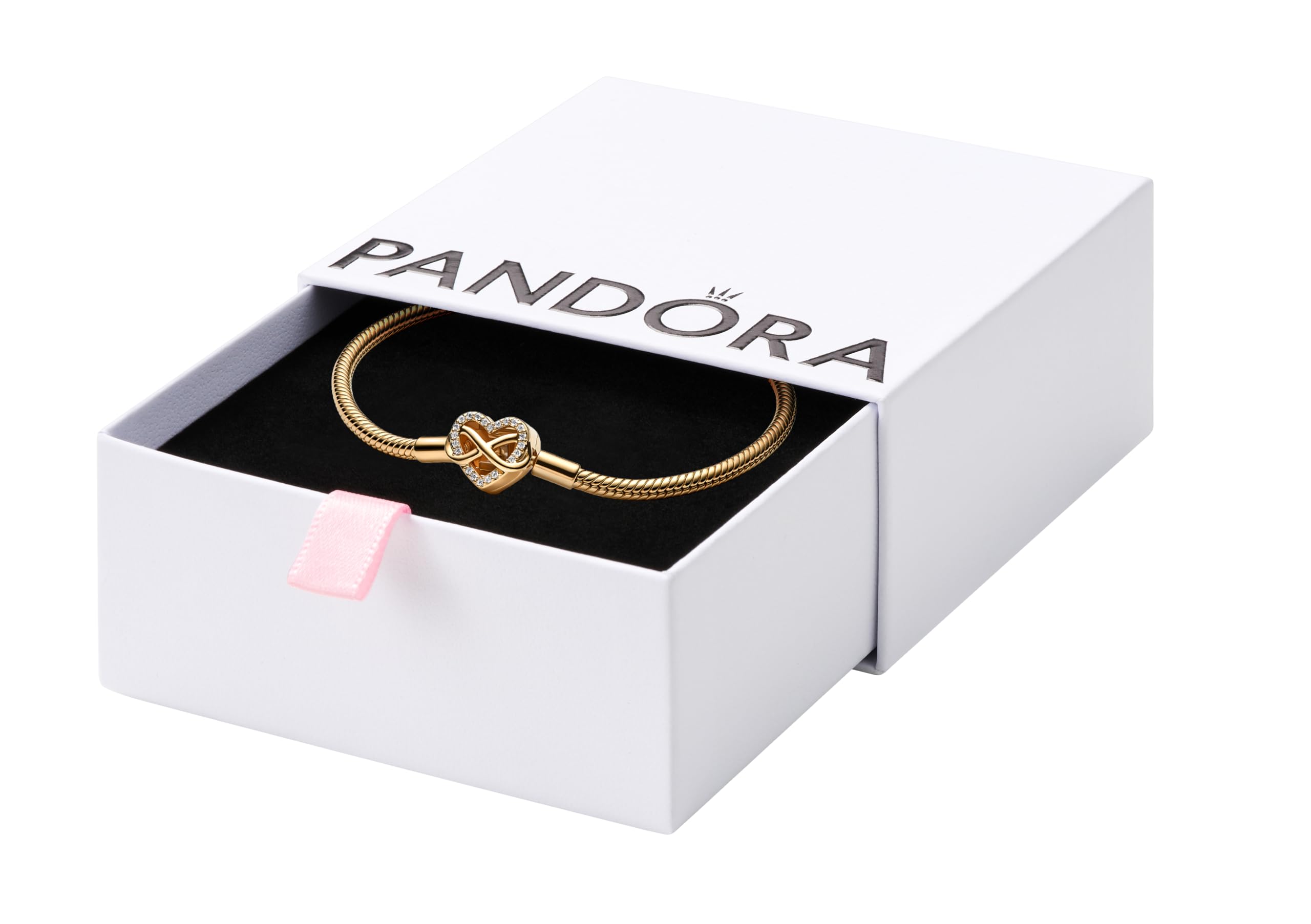 PANDORA-Sparkling Infinity Heart Clasp Snake Chain Bracelet-Gold plated-20 -With Gift Box