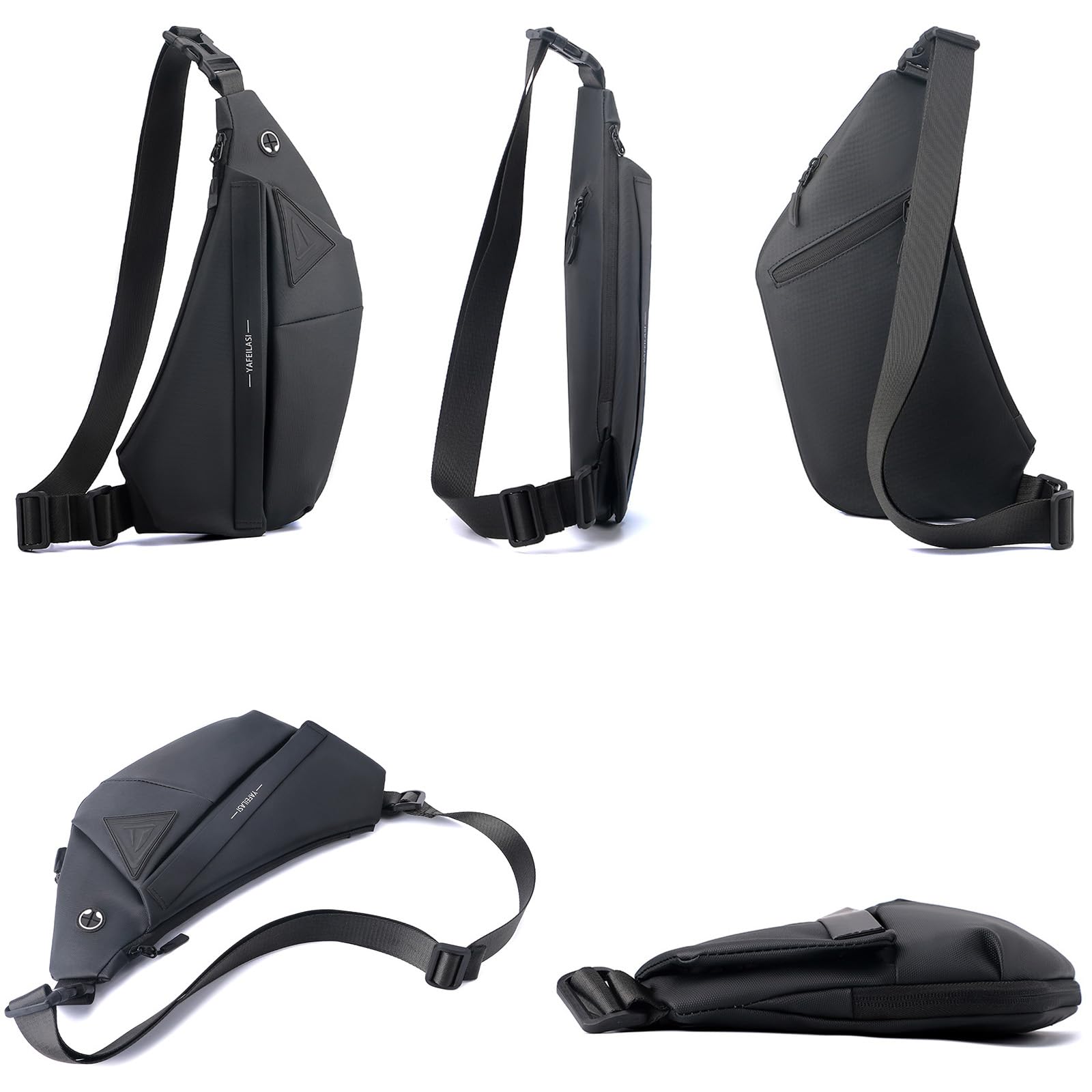 Slim Sling Bag, Anti-Theft Crossbody Chest Shoulder Backpack Water Resistant Personal Pocket Bag for Hiking Travel (Black- Left Hand)