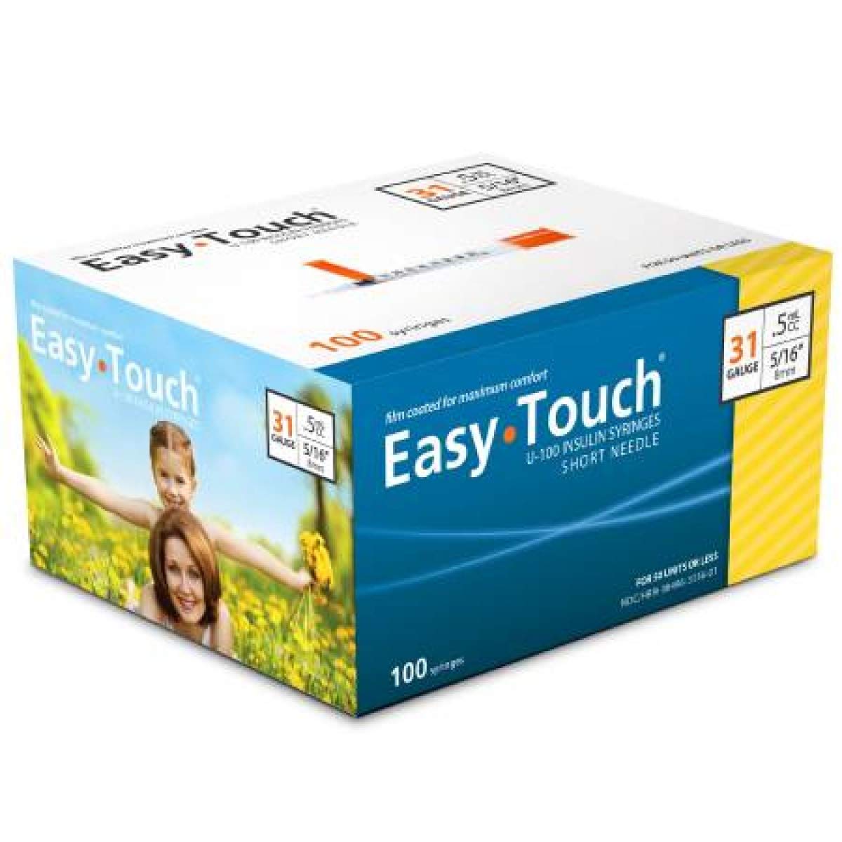 EasyTouch U-100 Insulin Syringe with Needle, 31G 0.5cc 5/16-Inch (8mm), Box of 100