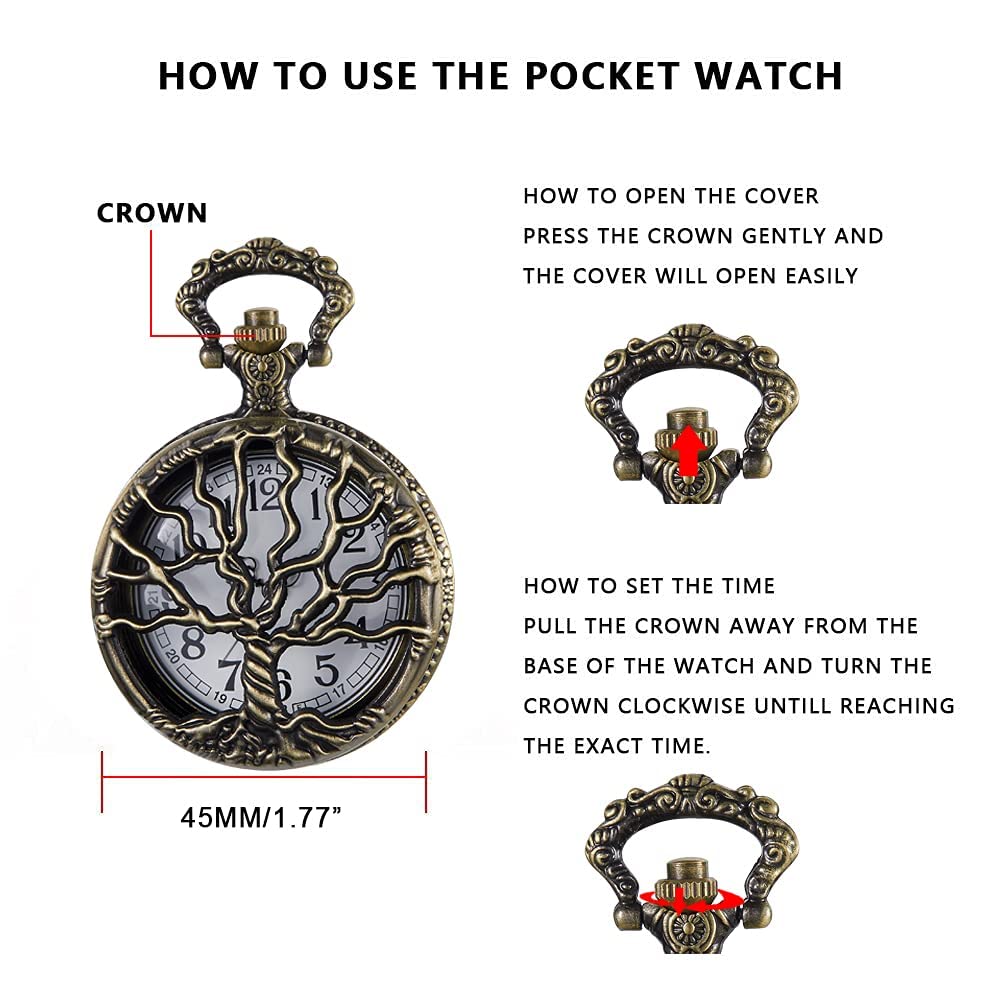 Whodoit Vintage Bronze Pocket Watch Tree Hollow Quartz Watch Men Pendant Necklace Gifts Watches