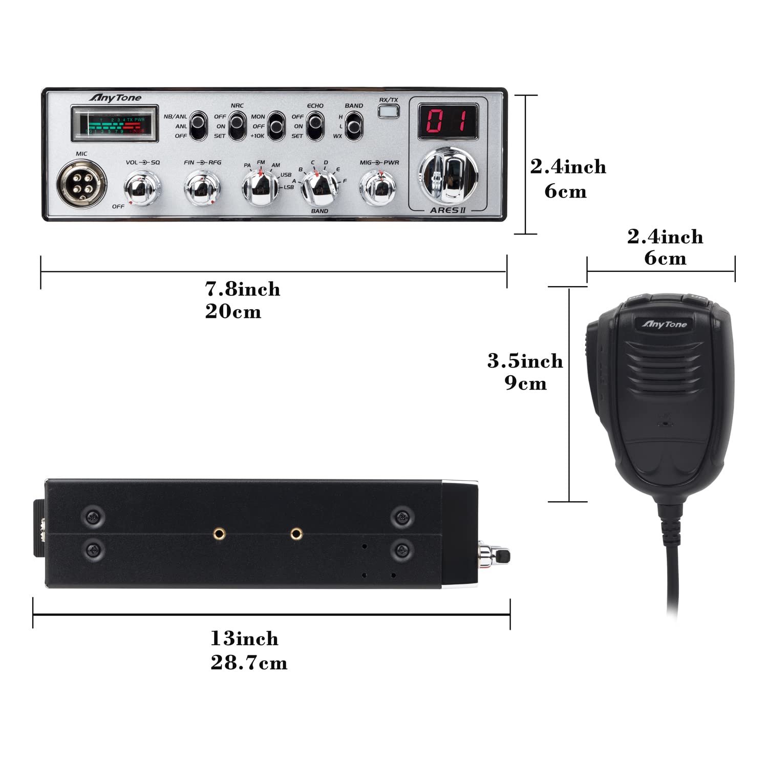 AnyTone ARES II 10 Meter Radio for Truck, with CTCSS/DCS, High Power Output Max FM 40W, AM 12W,SSB 35W.