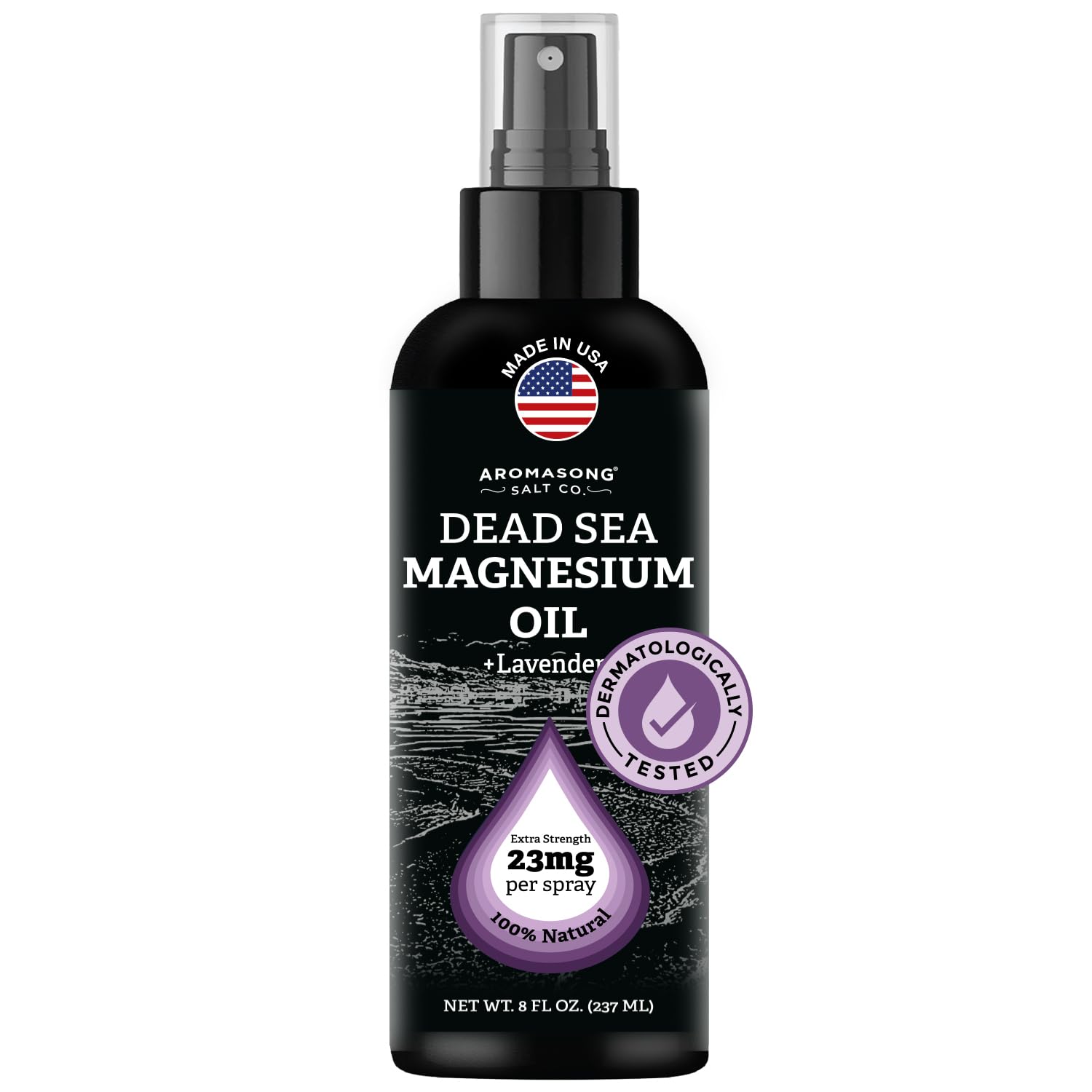 Aromasong Magnesium Spray Lavender - Extra Strength (23mg in Each Spritz) 8 Oz - Natural and Pure Magnesium Oil Spray - Made in The USA - for Leg Discomfort and Promotes a Calm Sleep