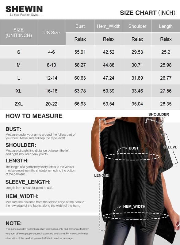 SHEWIN Womens Sweaters Casual Loose Short Sleeve Sweater Lightweight Knit Batwing Tops Crewneck Oversized Shirts Fall Outfits for Women Black Small