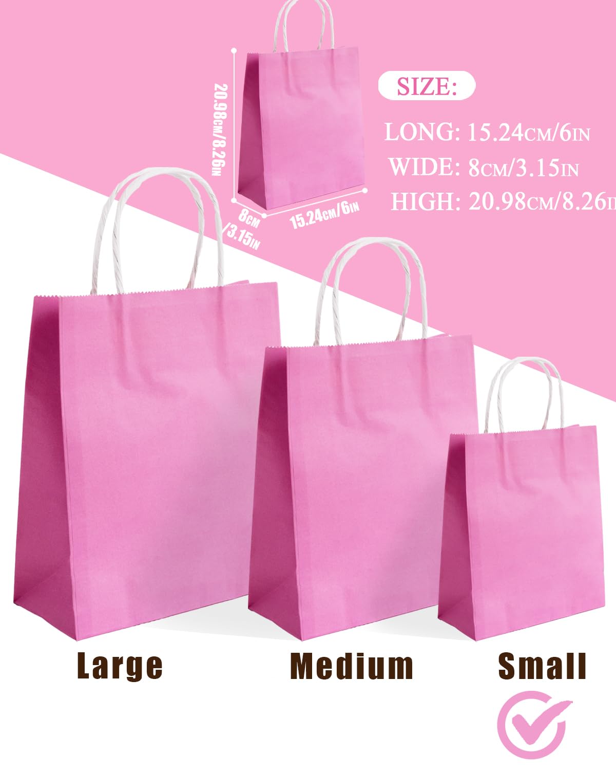 qiqee 48PCS Small Gift Bag with Handles Bulk 24 Colors Paper Party Bags 8.3"x6"x3" Multiple Uses (Small Size)