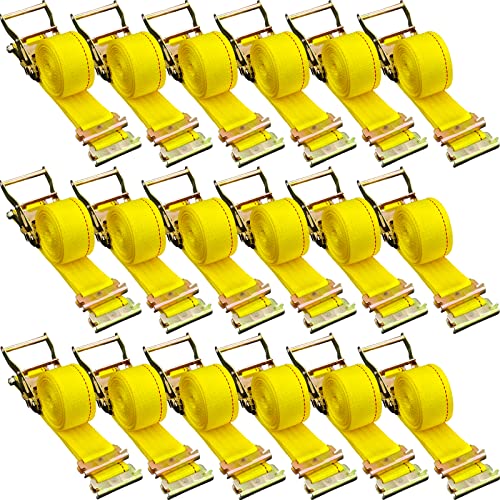 VEVOR Flat Hook Ratchet Straps (10PK), 10,000 lb Break Strength, 2" x 30' Heavy Duty Tie Down Straps, Track Spring Fittings, 3,333 Pound Working Load, for for Flatbed, Truck, Trailers Pickup