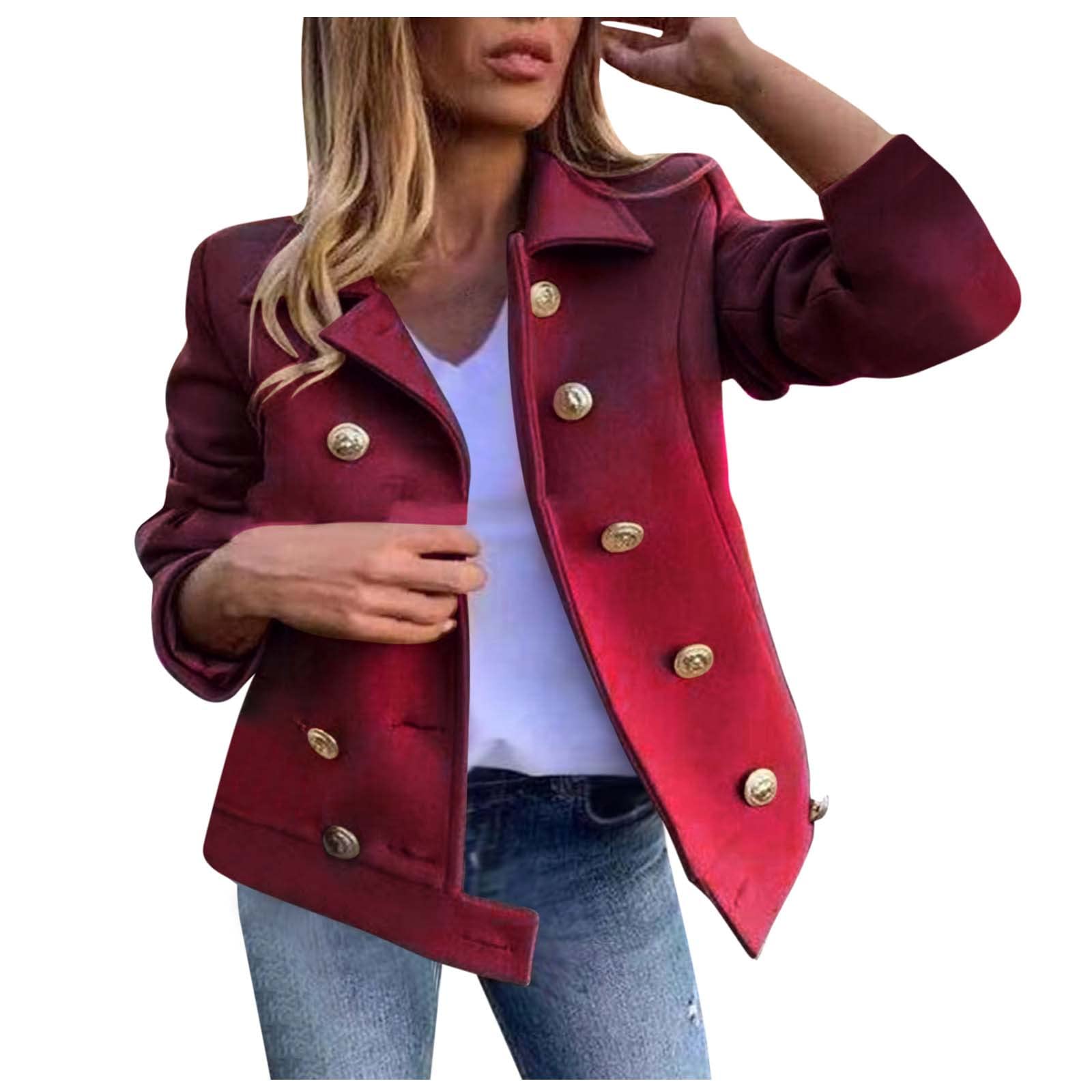 Women'S Short Woolen Cardigan Coat Solid Trench Coats Cropped Double Breasted Peacoat Turndown Collar Wool Jacket Todays Daily Deals Clearance Clearance Items Under 5 Dollars