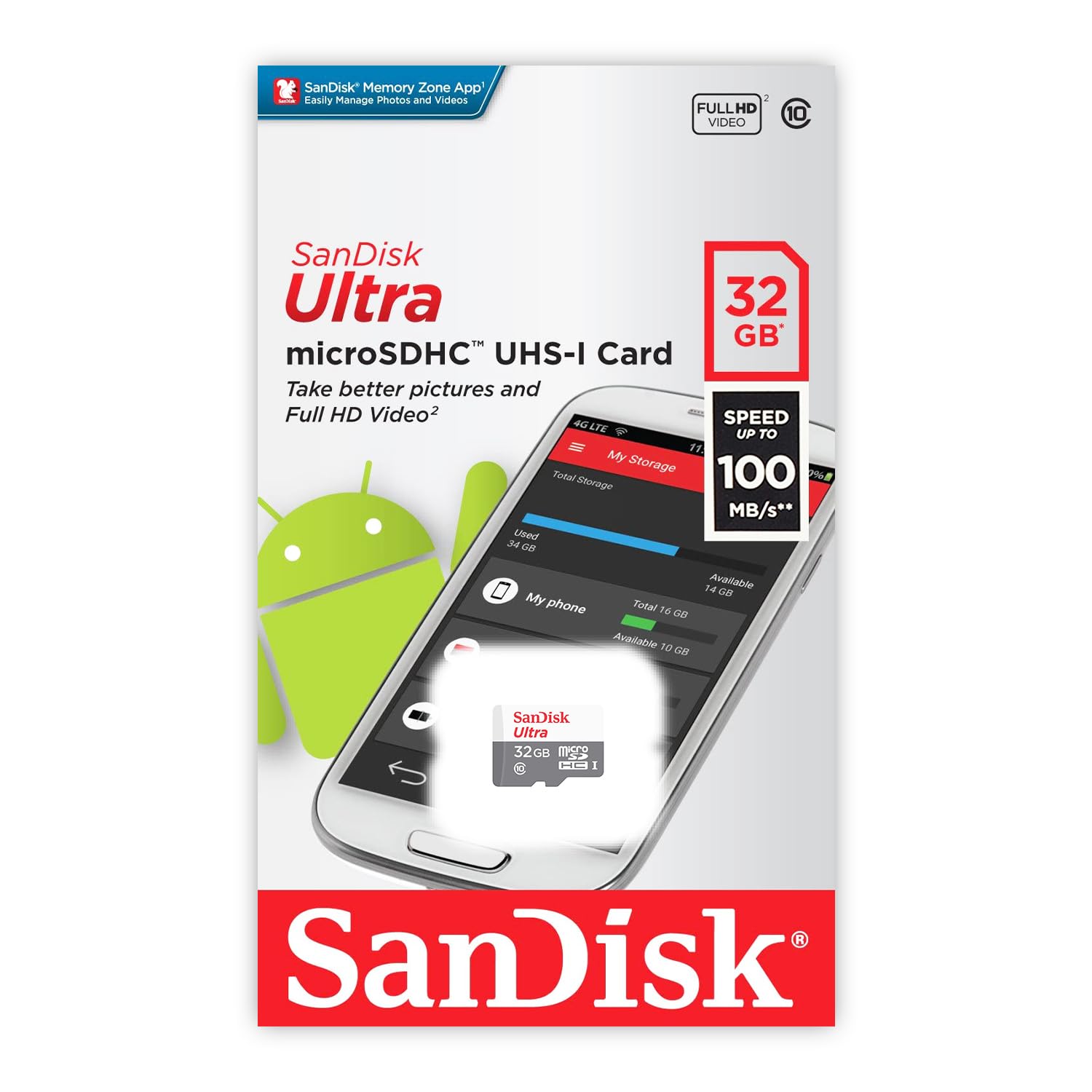 SanDisk Ultra 32GB UHS-I/Class 10 Micro SDHC Memory Card With Adapter - SDSDQUAN-032G-G4A