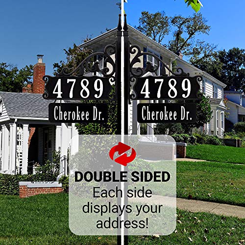 Address America USA Handcrafted Boardwalk Ready To Install Home Address Sign, Customized Name and House Number Plates - Double-Sided, Reflective, Visible 47" Pole - NP