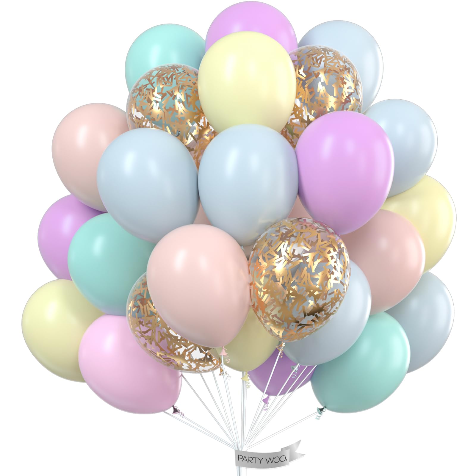 PartyWoo Pastel Balloons, 60 pcs 12 Inch Pastel Latex Balloons, Gold Glitter Balloons, Pastel Colour Balloons for Pastel Party Decorations, Pastel Birthday Decorations, Pastel Rainbow Party Supplies
