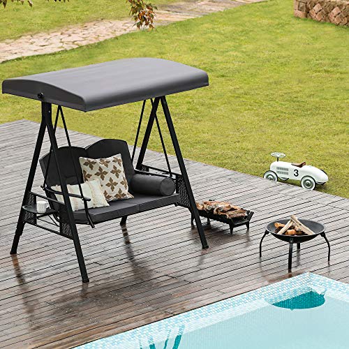 Pamapic Outdoor Patio Swing Chair with Weather Resistant Steel Frame, Adjustable Canopy，Removable Cushion and Pillow for Backyard, Garden, Porch，Poolside, Balcony-2-Seat (Gray)