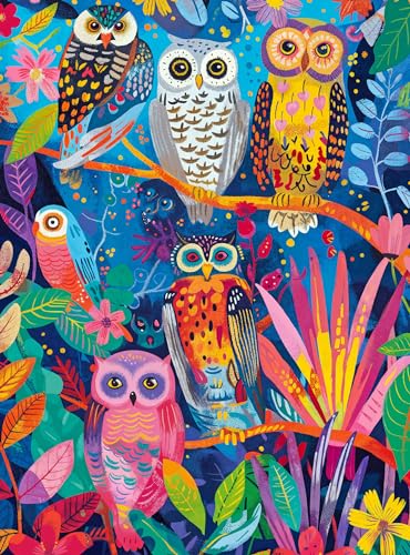 Hootenanny: Birds in Paradise by Cross & Glory - 1000 Piece Jigsaw Puzzle for Adults | Vibrant, Eco-Friendly, Indian Garden & Owl Design | Challenging and Artistic Puzzle for Adults 1000 Pieces