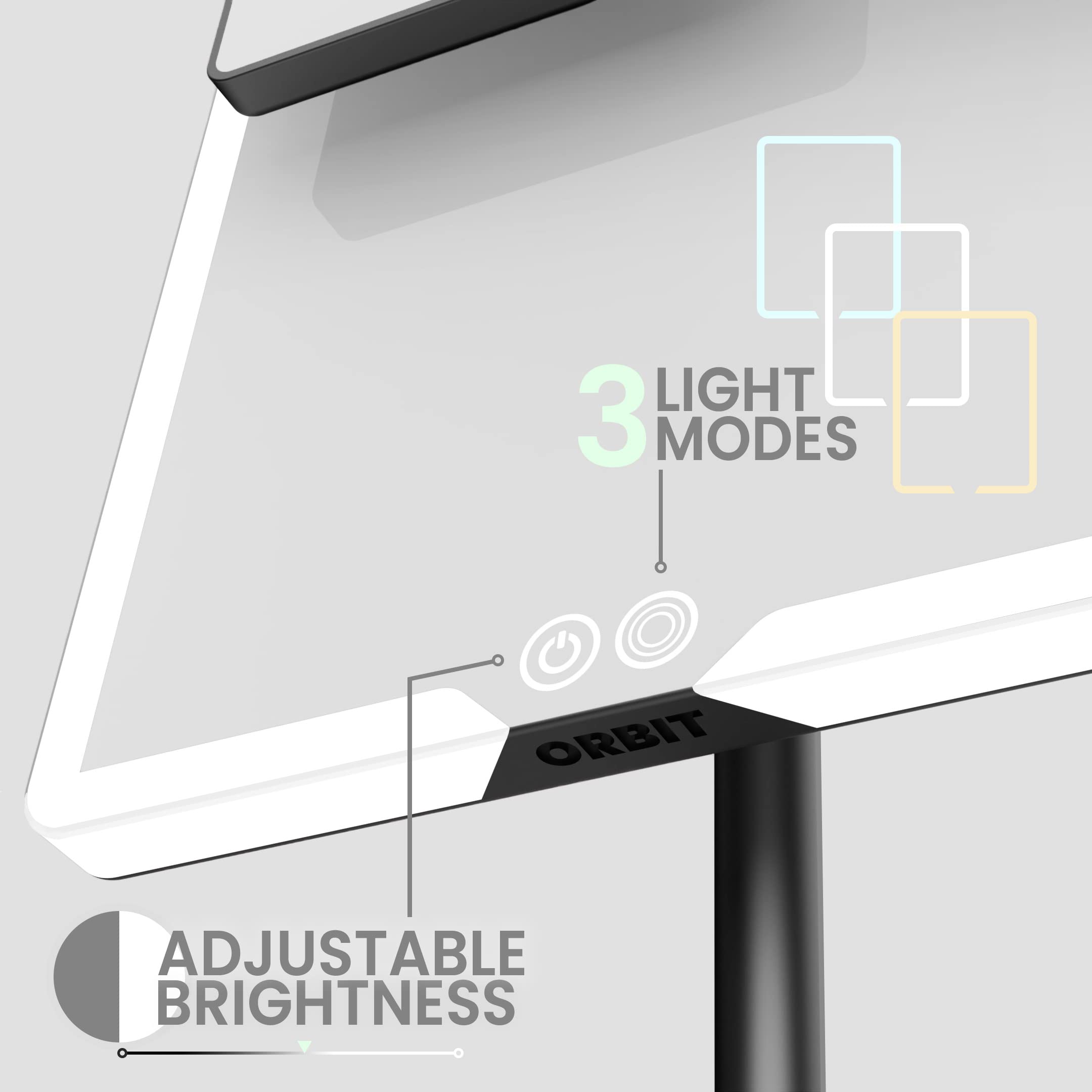 LUNA London Orbit Mirror | Vanity Mirror with Lights, Makeup Mirror, LED Lighted Desk Mirror with Light for Tabletop 7X 1X Magnification Dimmable and Rechargeable | Phantom Black