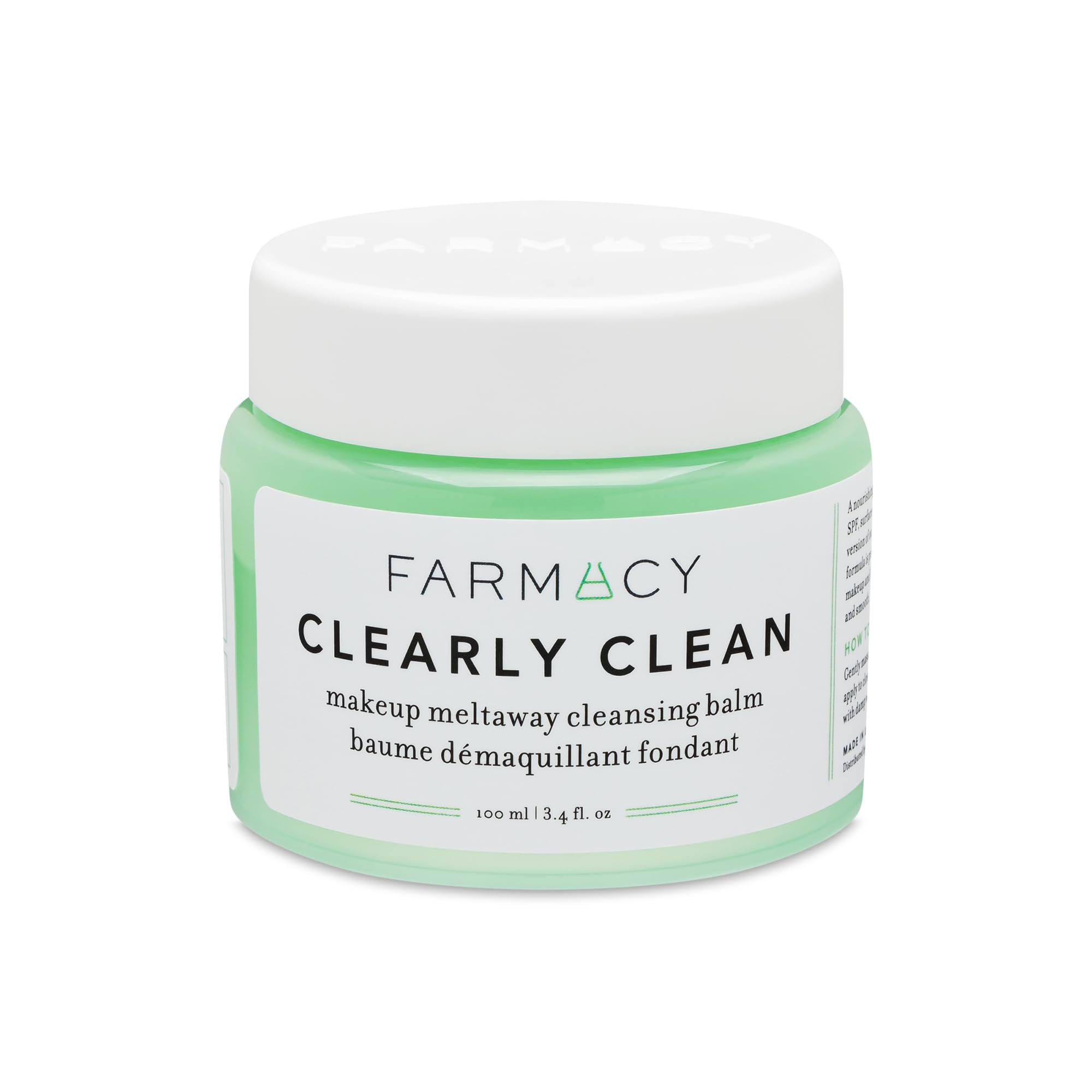 Farmacy Makeup Remover Cleansing Balm - Clearly Clean Sensitive Skin Makeup Remover + Oil Based Cleanser - Gentle Exfoliating Double Cleanser - Melts From Balm to Milky Lather (100ml)