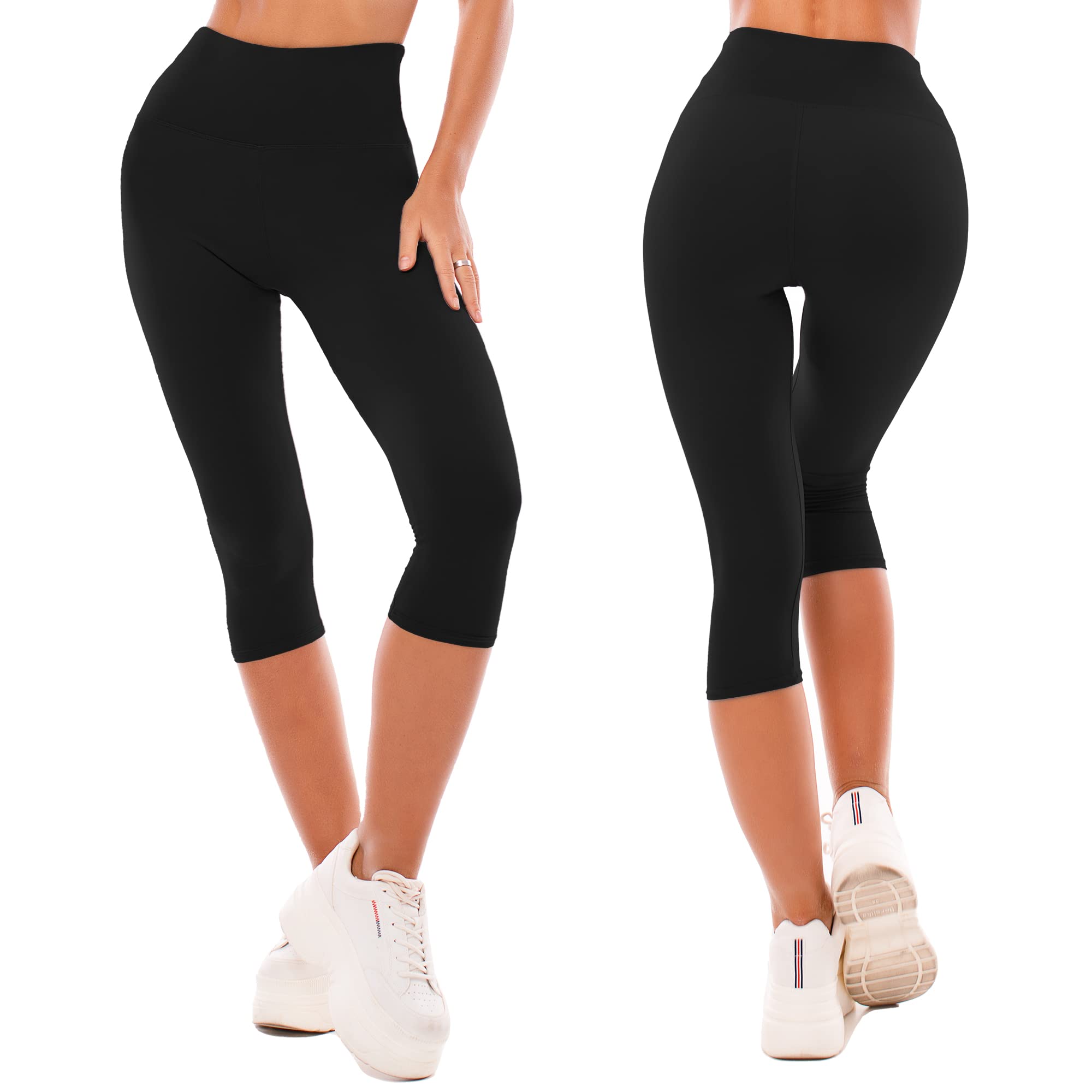 SINOPHANT High Waisted Leggings for Women - Full Length Capri Buttery Soft Yoga Pants for Workout Athletic(Capri Black,L-XL)