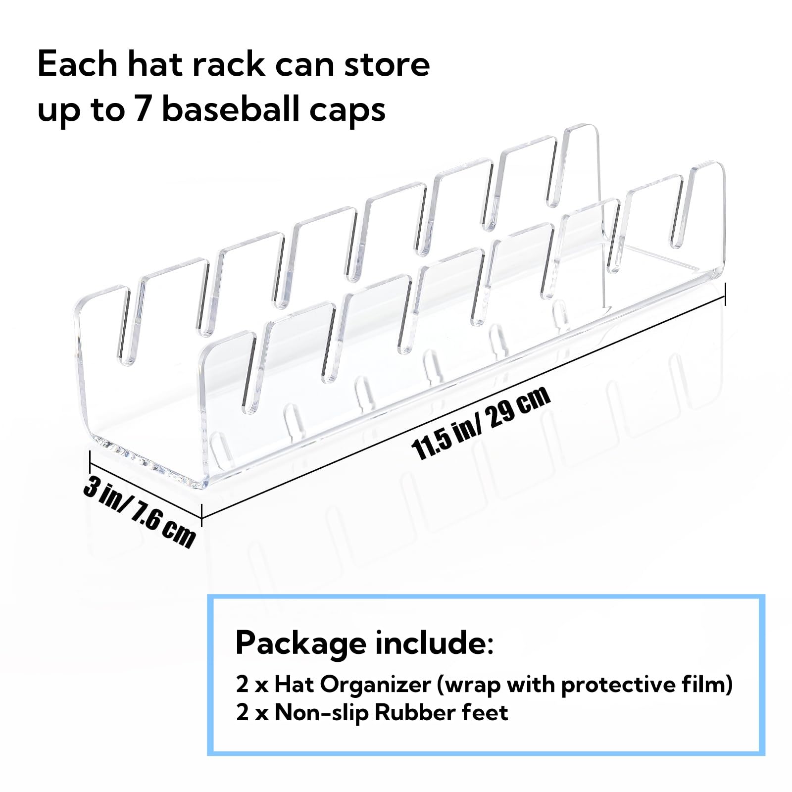 Innersoulful Acrylic Hat Organizer for Baseball Caps, 2PCS Baseball Hat Storage Organizer, No Install Baseball Hat Rack, Cap Holder Organizer, Hat Holder for Closet, Hat Stand, Cap Organizer(Clear)
