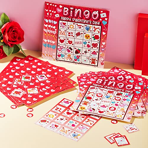 JOYIN 28 Players Valentine's Day Bingo Card for Kids and Adults, for Family/School Classroom Large Group, Party, Treats, Game
