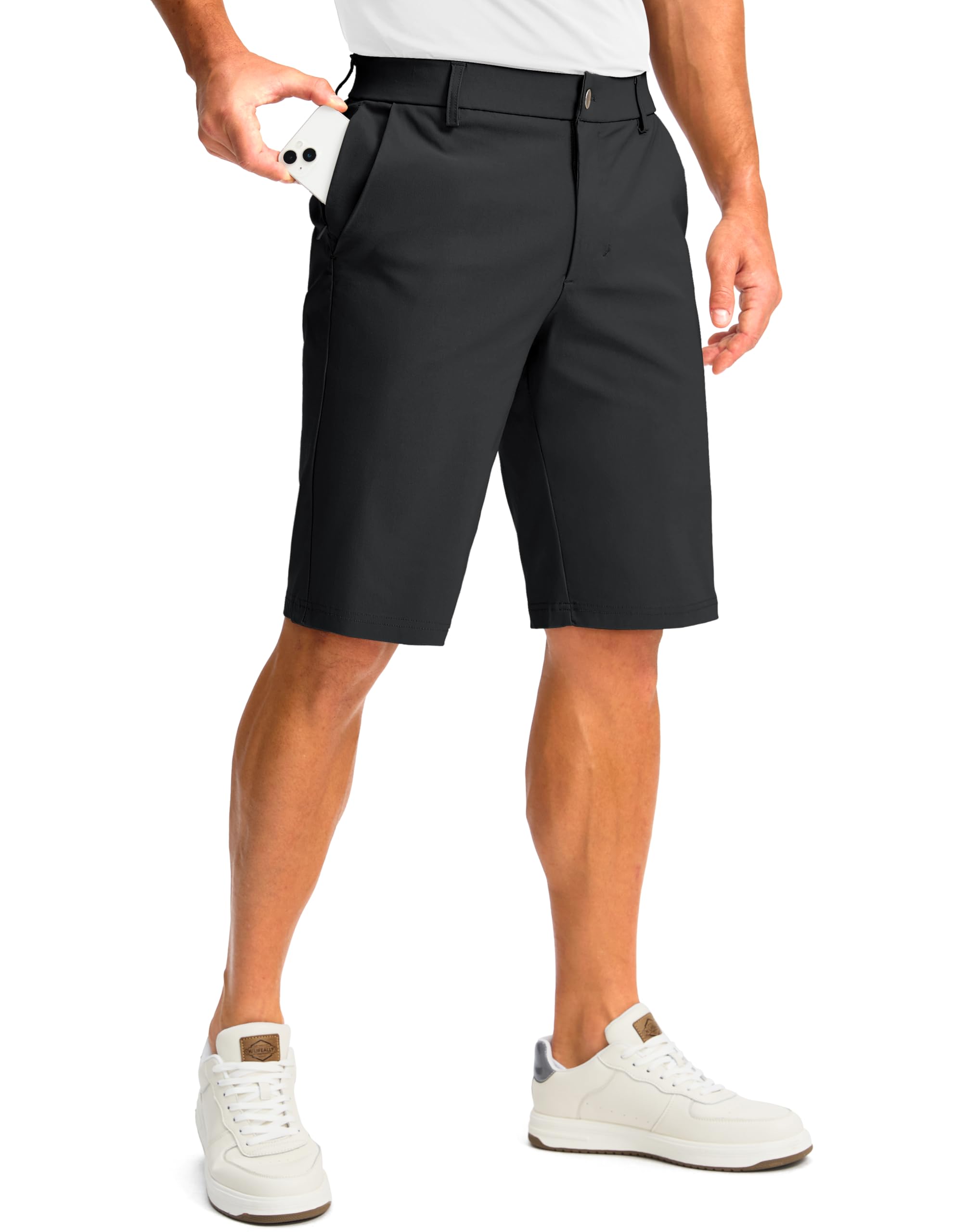 Men's Golf Shorts with 5 Pockets 11" Inseam Stretch Quick Dry Casual Work Dress Shorts for Men(Black,30)