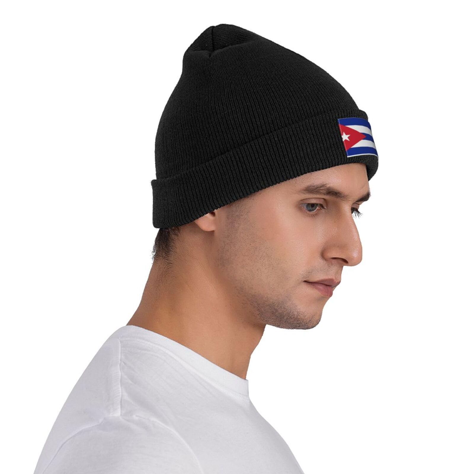 Cute Cuba Flag Knit Hat Soft Classic Stretchy Ski Beanie Cap Winter Cuban Warm Hats for Women Men Black