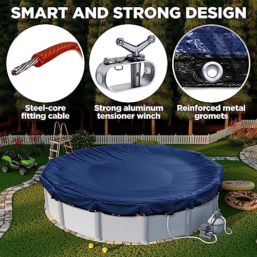 10 x 15 ft Oval Pool Covers for Above Ground Pools, Oval Winter Pool Cover, Swimming Pool Cover, Keeps Out Debris, Cold and UV Resistant, Supreme Mesh, Navy Blue