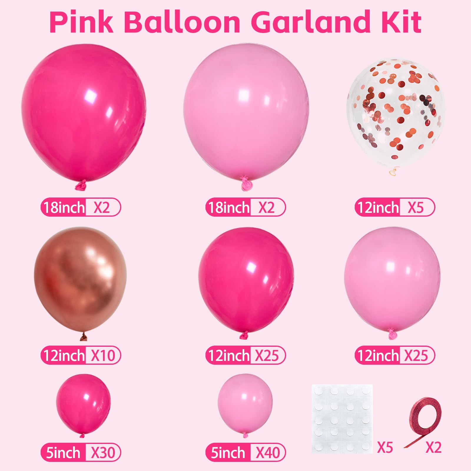 Pink Balloon Arch Garland Kit, Pink Balloon Garland Kit Metallic Rose Gold Confetti Balloons for Birthday Wedding valentines day Party Decorations.