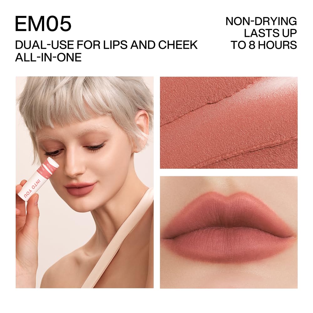 INTO YOU Matte Lipstick Lip Mud, Waterproof Long Lasting Smudge Proof Velvet Lip Stains, Multi-Purpose for Lip and Cheek, Non-Stick Cup Not Fade Lip Gloss Makeup Cosmetics Official Directly (EM05)