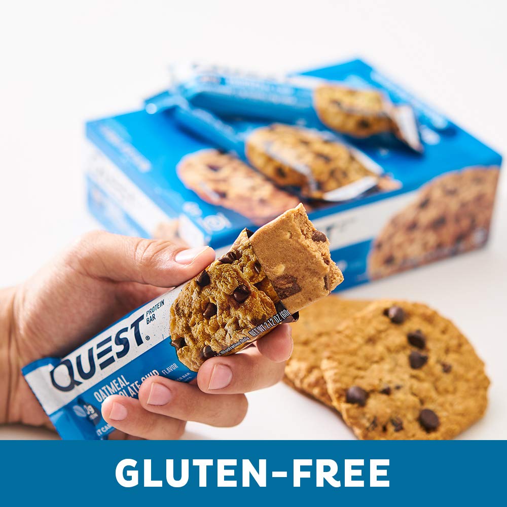 Quest Nutrition Oatmeal Chocolate Chip Protein Bars, 20g Protein, 1g Sugar, 5g Net Carb, Gluten Free, Keto Friendly, 12 Count